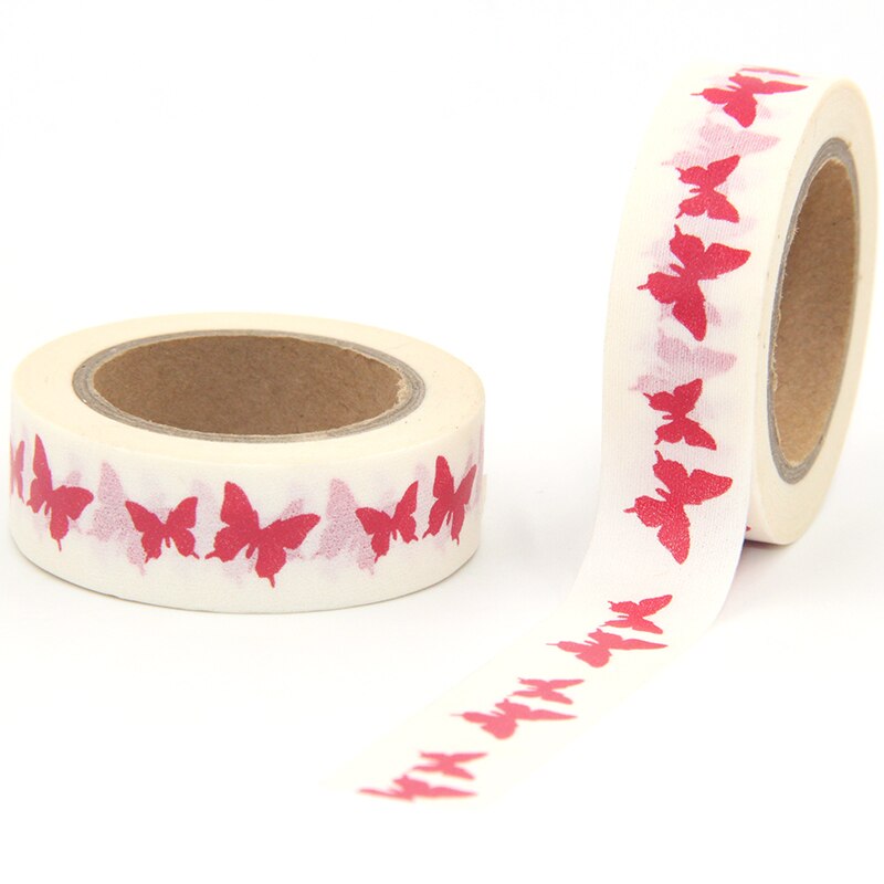 1Pc 15Mm * 10M Rode Vlinder Washi Tape Breed Sticky Plakband Scrapbooking Album Diy decoratief Papier Tape