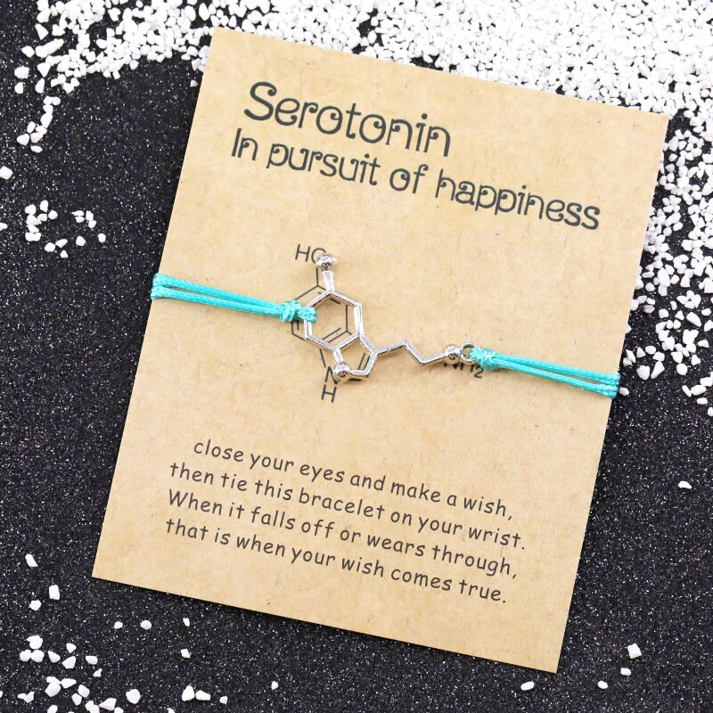 Serotonine wensarmband, serotonine molecuul armbanden, chemische formule 5- , ht charm, dna armband, verpleegster sieraden, vriendschapsarmband