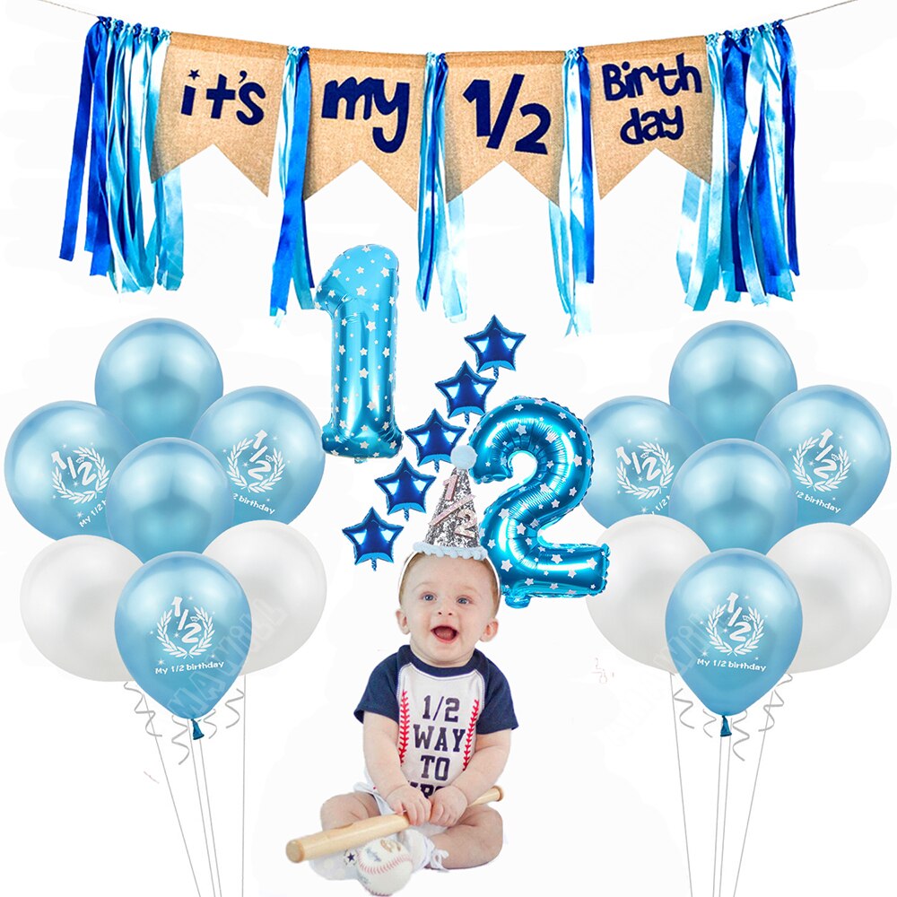 Half Birthday Party Decorations Kit It's My 1/2 Birthday Banner Balloons Crown Hat For 6 Months Baby Girl Boy Baby Shower Decor: 1