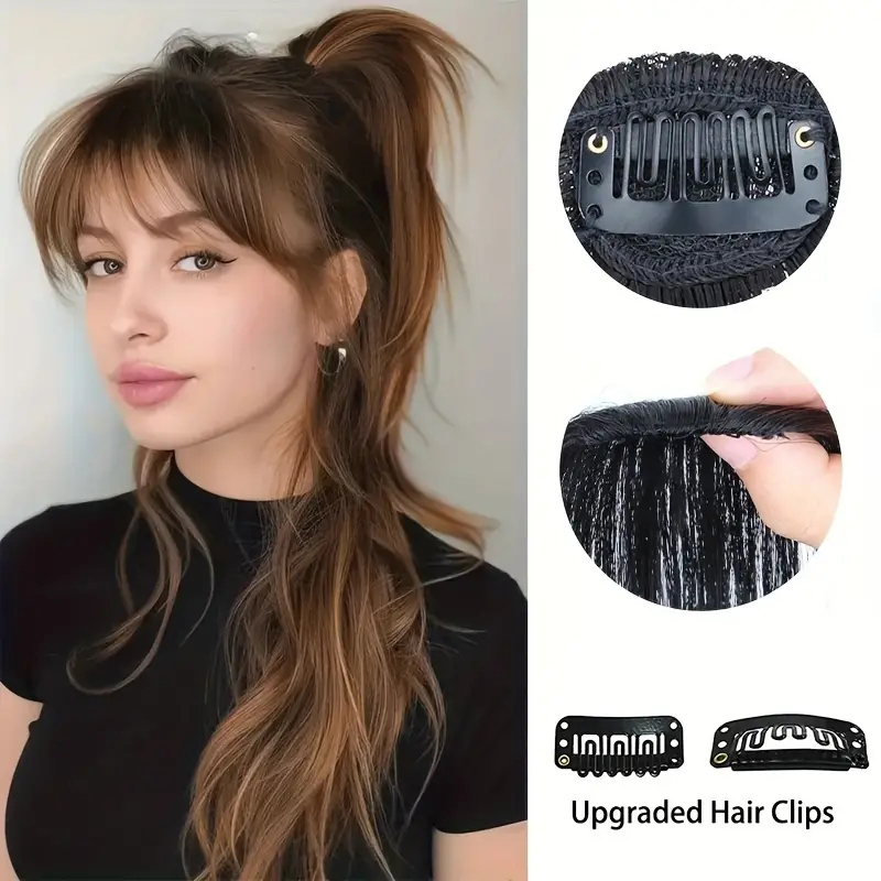 Clip In Bangs for Women Synthetic Straight Hairpiece with Sideburns Versatile Air Fringe Accessory