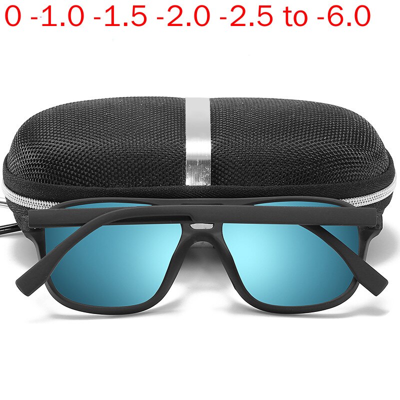 Men Myopia Sunglasses with Diopter Polarized Prescription Glasses Retro Anti-glare Driving Sun Glasses UV400 Square Blue NX