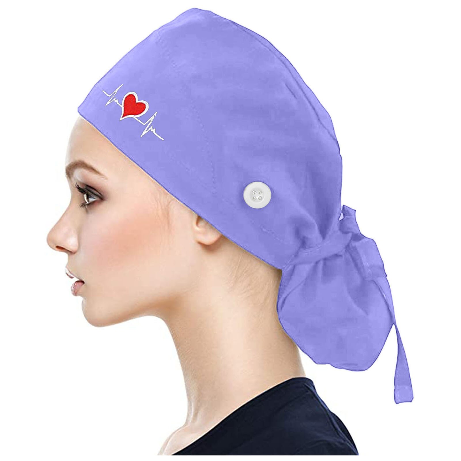 Hoeden Voor Vrouwen Mode Katoen Verpleegkundige Hoed Effen Kleur Scrub Cap Verpleegkundige Accessoires Knop Bouffant Hoed Zweetband Gorro Enfermera: Blue 