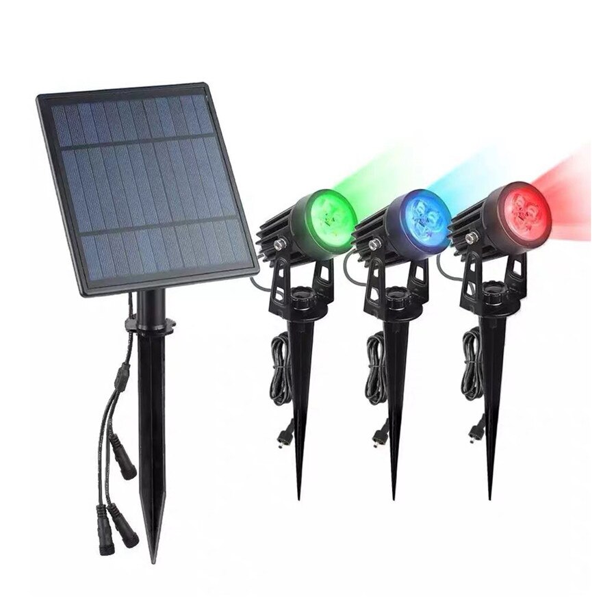 Thrisdar Solar Tuin Gazon Lamp Outdoor Led Solar Spike Spotlight Landschap Path Muren Boom Led Spotlight Solar Spike Gazon Licht: 3 Head RGB