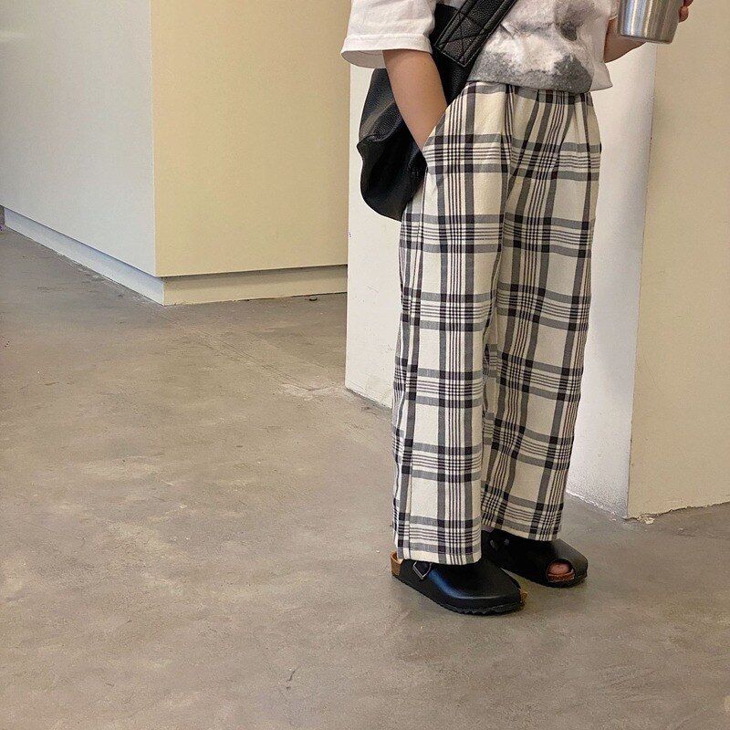 Pantaloni larghi traspiranti scozzesi estivi per bambini pantaloni sottili in cotone sciolto Unisex per bambini