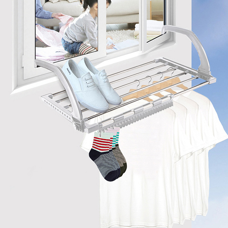 Rvs Balkon Drogen Schoenenrek Multifunctionele Vouwen Droogrek Wasdroger Draagbare Indoor Opbergrek
