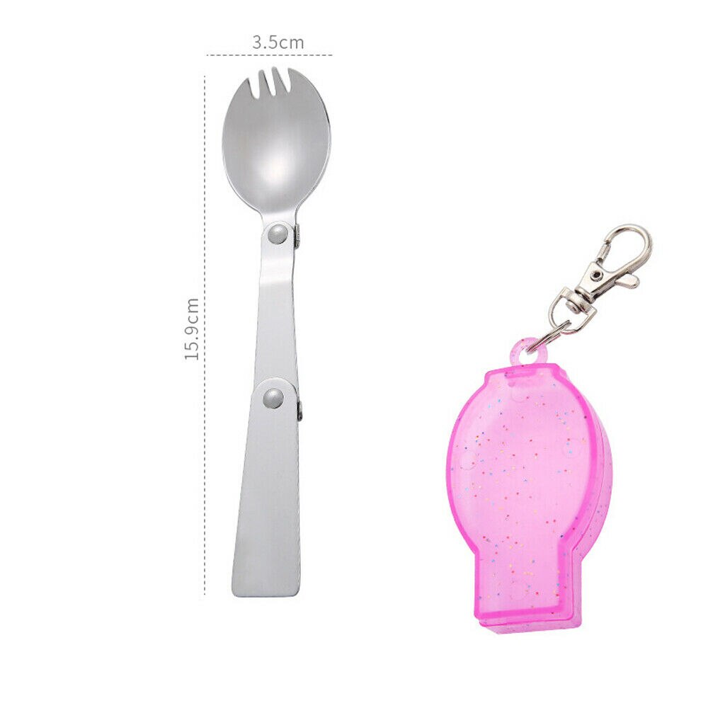 3 kleuren opvouwbare vorken outdoor camping servies keuken reizen wandelen roestvrij staal zak draagbare schep soep koffielepel: Roze vork