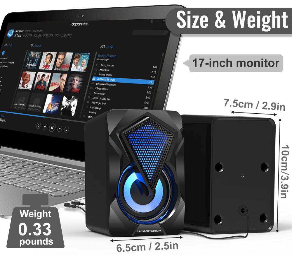 NJSJ PC Gaming Speaker 2.0 Channel 3.5mm Connector USB Powered Stereo Desktop Computer Speaker Bass