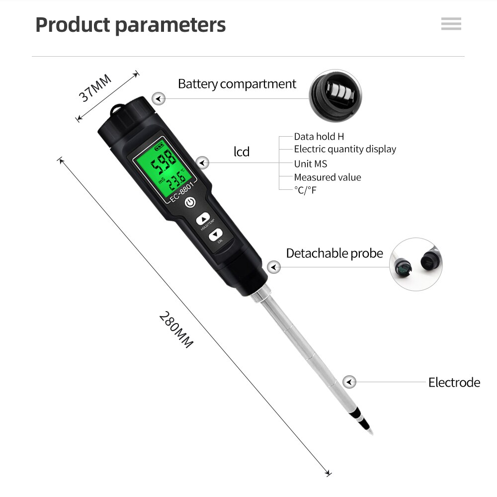 2 In 1 Bodem Tester Ec Temperatuur Soil Meter Farm Meting Backlit Display Verwisselbare Elektrode Waterdichte Test Planten