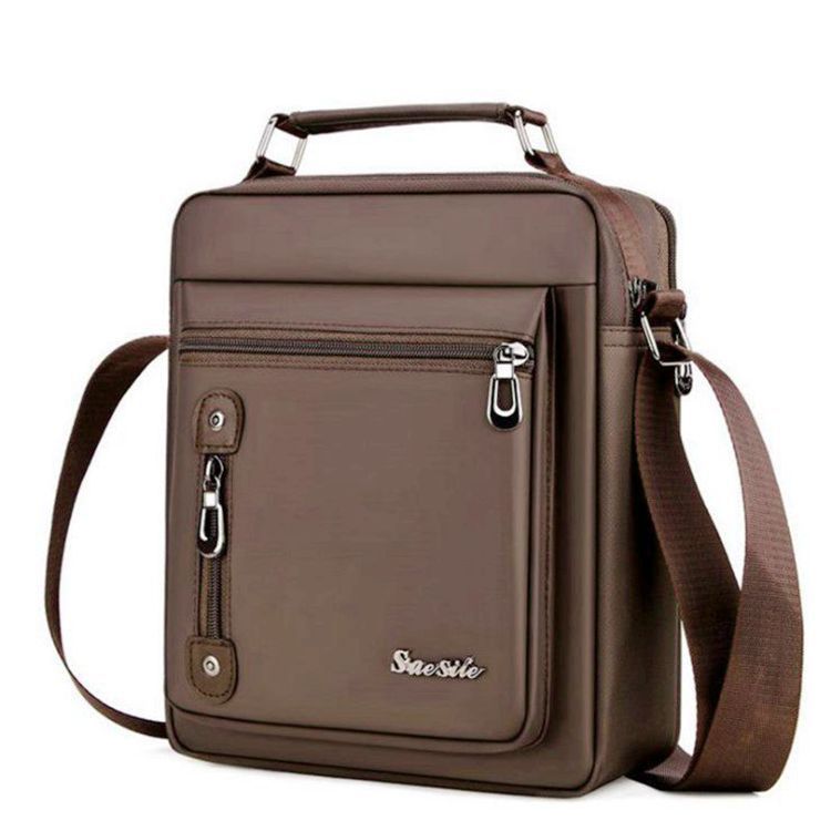 Men's Handbag Messenger Bag Waterproof Men Oxford Zipper Bag Crossbody for Male Male Business Casual Single Shoulder Bag: Brown