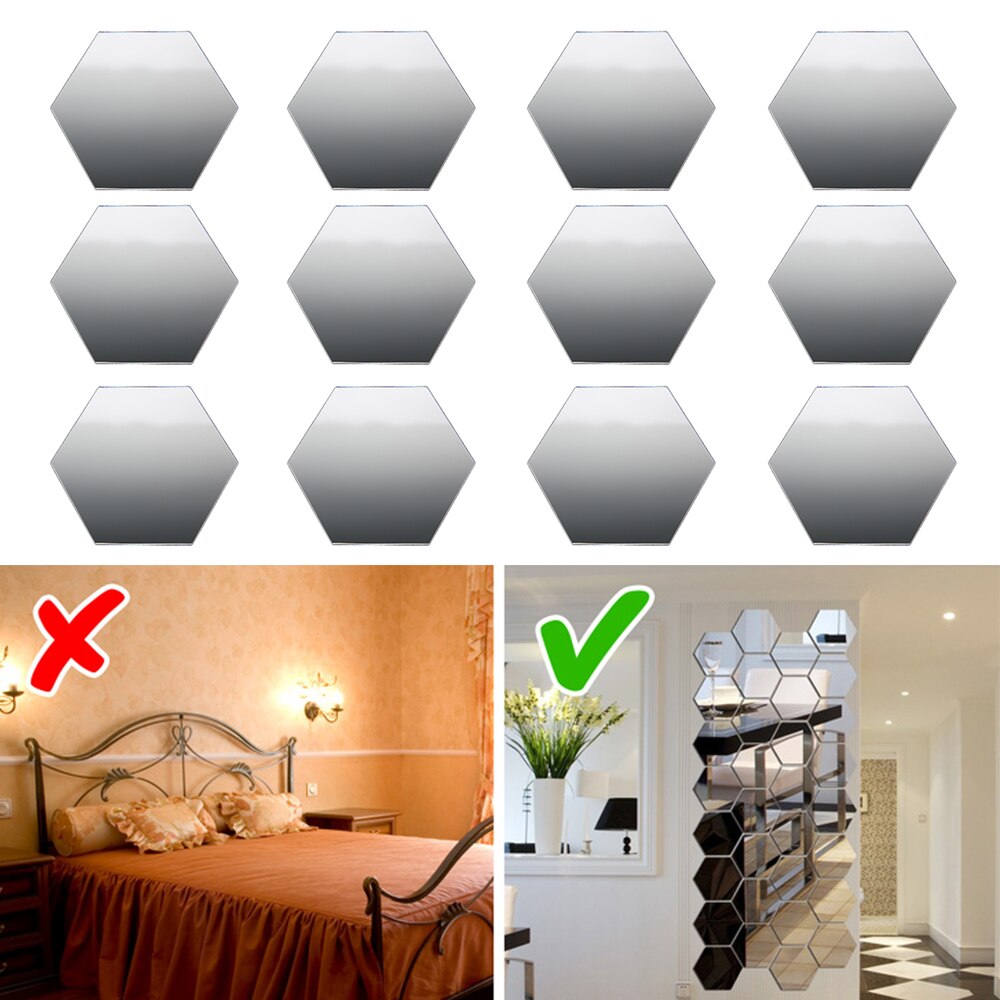 Pegatinas de espejo hexagonales geométricos 3D, decoración de pared, decoración de espejo acrílico, pegatina, bricolaje, impermeable, 48 Uds.