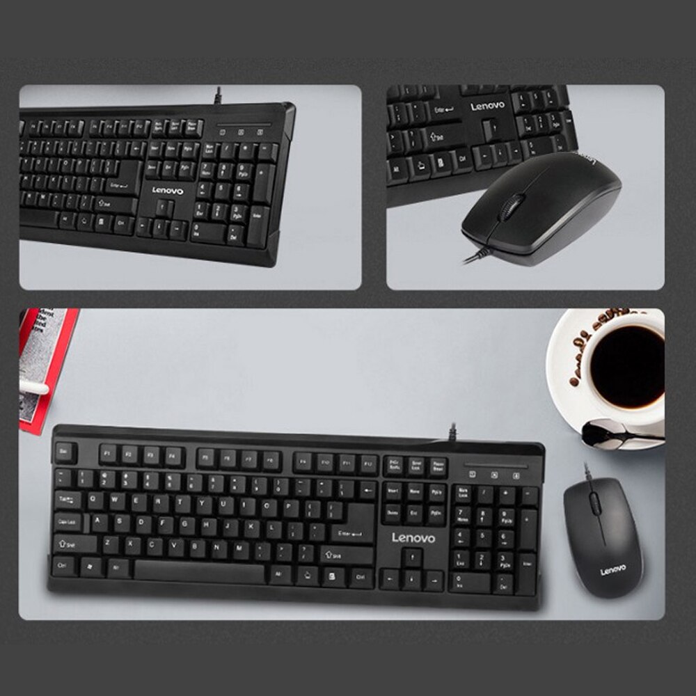 Lenovo MK618 Wired Keyboard Mouse Combo Ergonomic Desktop Full Size USB Mouse Keyboard Set with Number Pad 1000DPI Optical Mouse