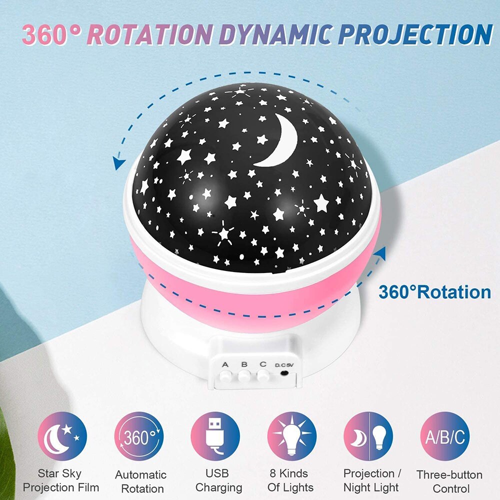 Starry Lights Galaxy Night Light Star Sky Projector LED Rotating Star Moon Night Lamp Battery Bedroom Decor for Kids Baby