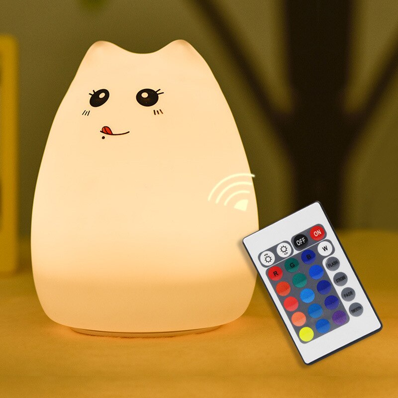 Kat Led Nachtlampje Touch Sensor Afstandsbediening Dimcmable Usb Oplaadbare Cartoon Siliconen Lamp Voor Kinderen Kids Baby