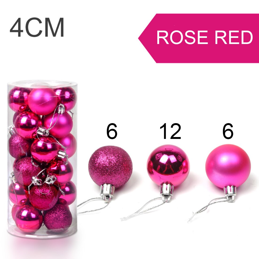 Boules d'arbre de noël moderne mignonnes 24 pièces 4cm | Ornement suspendu pour fête de noël mariage, fournitures de décoration de noël: 24pcs rosegold