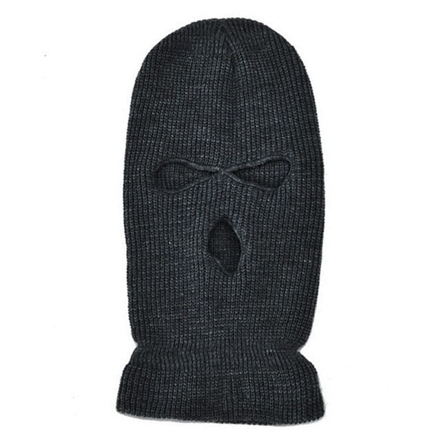 Unisex balaclava mask mössa 3 håls ansiktsmask svart stickad skid snowboard mössa keps vinter mössor dam: Mörkgrå