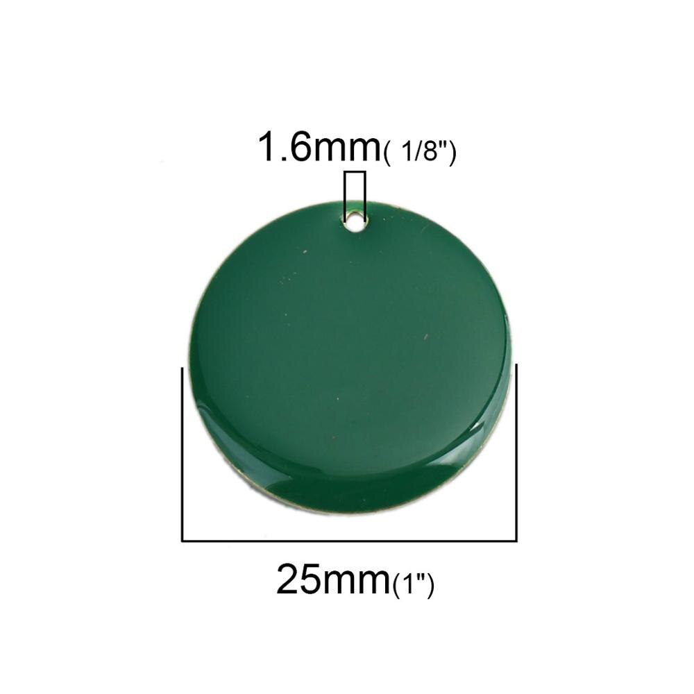 DoreenBeads Copper Enamelled Sequins Pendant Brass Colorful Round Style Jewelry DIY Charms 25mm Dia., 5 PCs: dark green