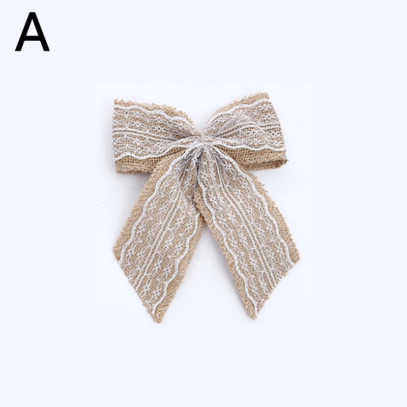 Blanco lazo de flores yute arpillera lazos lazo cinta de encaje para Navidad Año caja decoración de San Valentín envoltura de: A