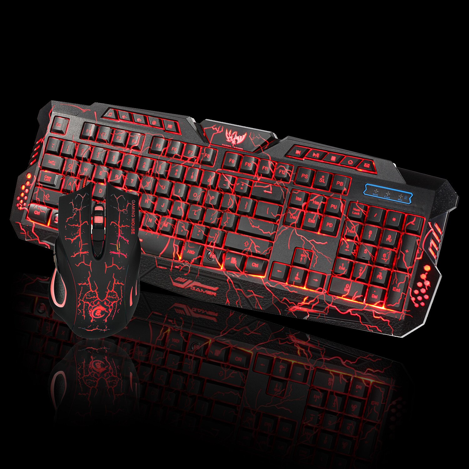 Yellow/Blue/Red LED Breathing Backlight Pro Gaming Keyboard Mouse Combos USB Wired Full Key Mouse Keyboard: Default Title