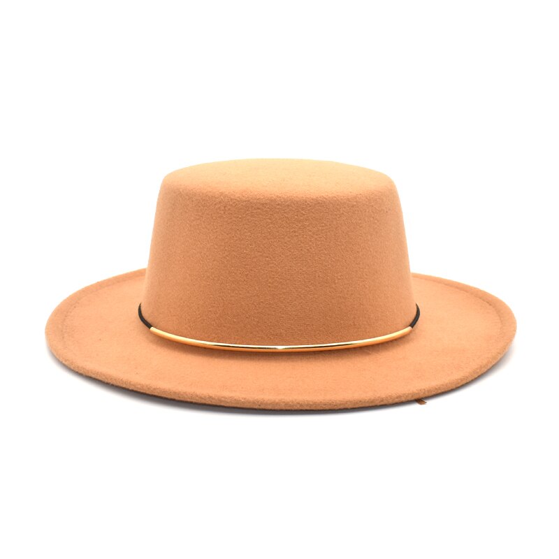Miacawor vinter efterår kvinders faux uld fedora hat top hat jazz hat rund brat top hat  p3: Lys tan