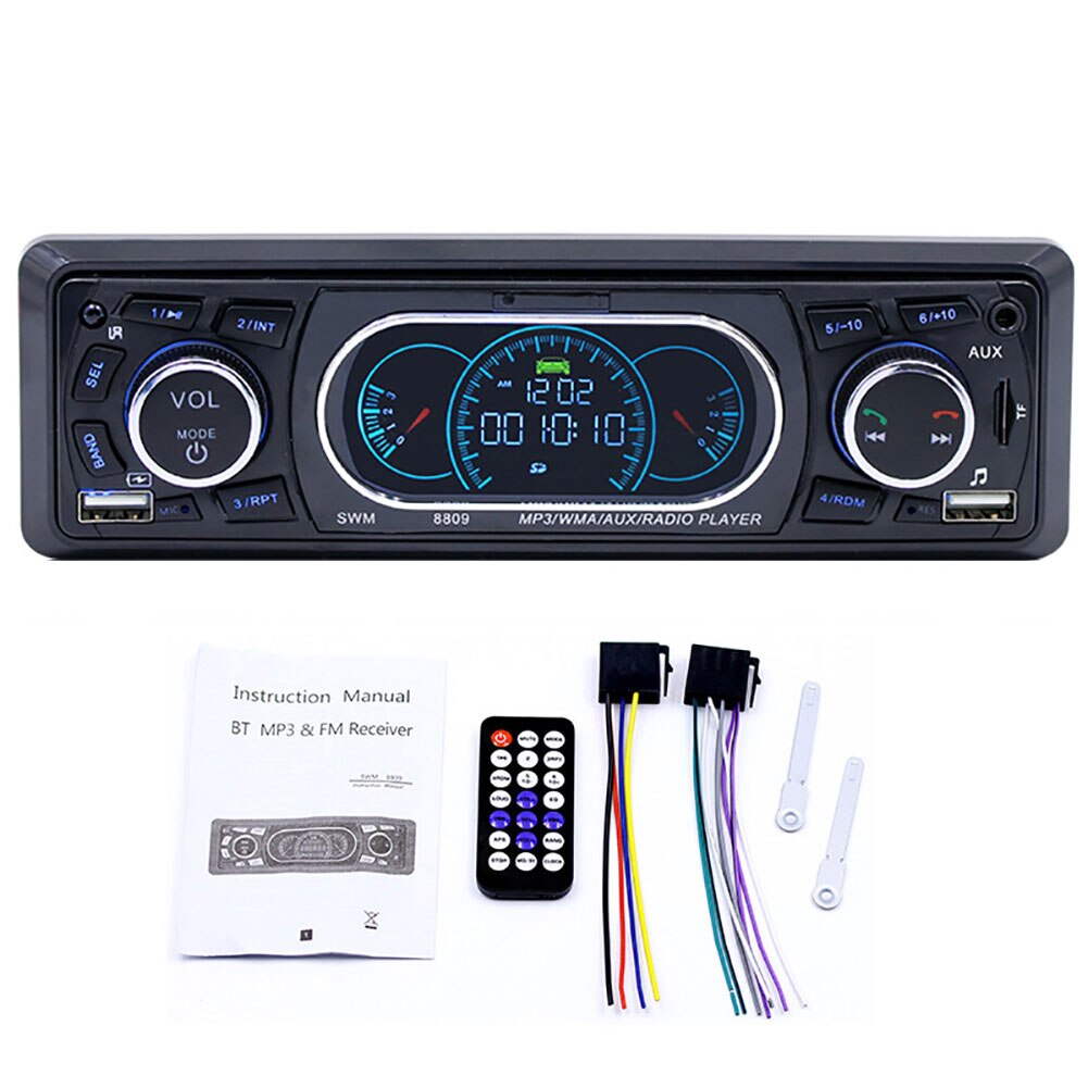 SWM 8809 1 Din Car FM Radio Dual USB Charging Runway Display Car MP3 Card U Disk AUX Radio Bluetooth Music Player