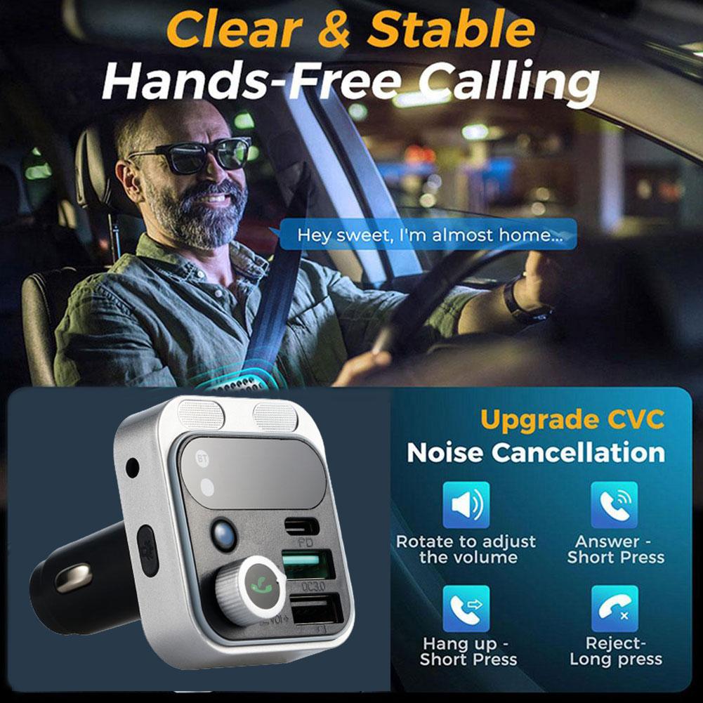 Bluetooth 5,2 FM Absender Für Auto Stärkere Dual Mikrofone Tiefe Bass Klang 48W PD QC 3,0 Auto Ladegerät Bluetooth Adapter
