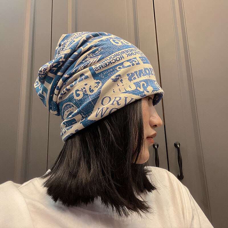 Unisex hue hue efterår behagelig bomuldshue mænd retro strik hue kvinder balaclava sport tørklæde bobble hat forårs strik: Blå