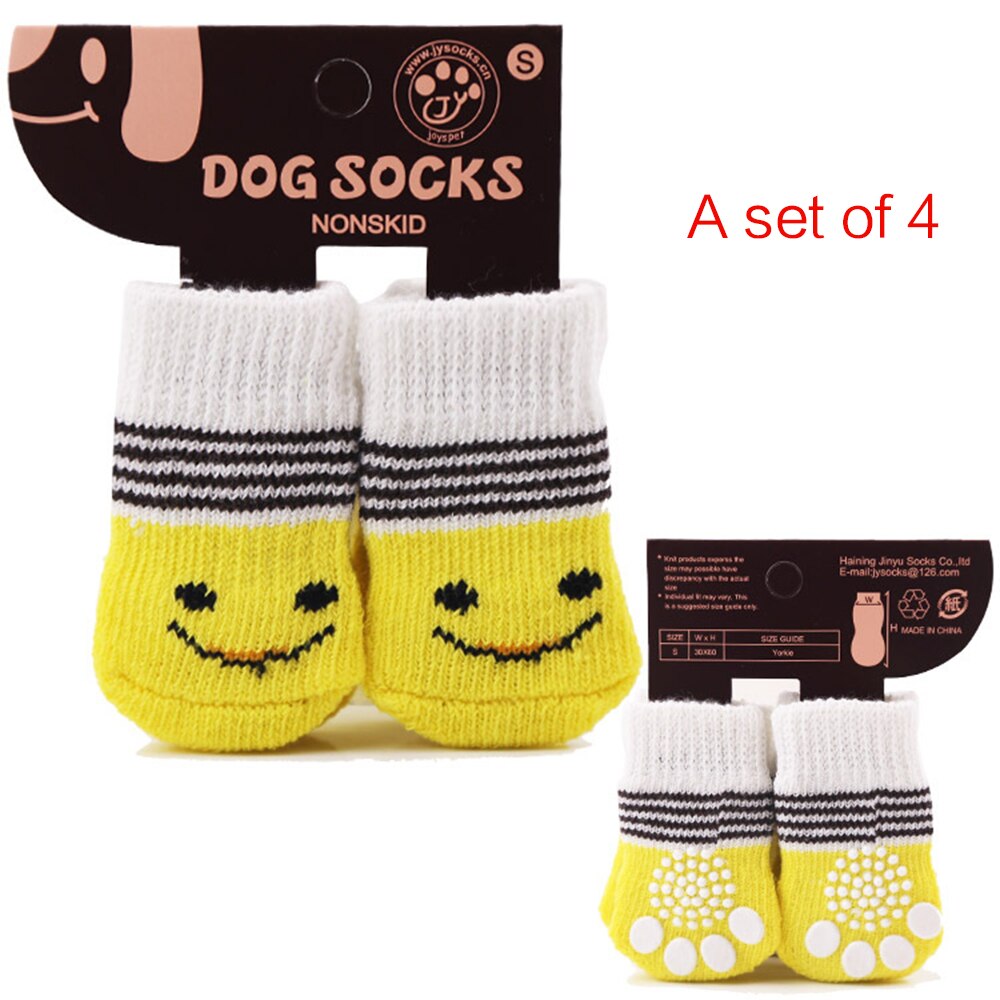 4Pcs Cute Cartoon Pet Socks Dogs Pet Knits Socks Anti Slip Skid Bottom Warm Puppy Shoes Are Soft And Breathable: B / M