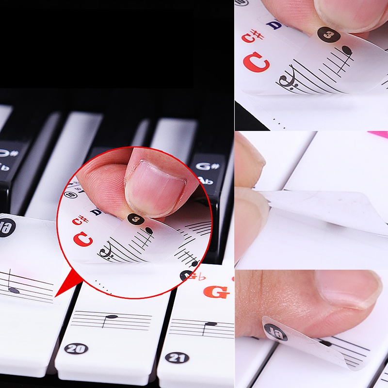 88/61 Key Color Piano Letter Notes Stickers Keyboard Hand Roll Piano Keyboard Transparent Stickers Notation Transparent