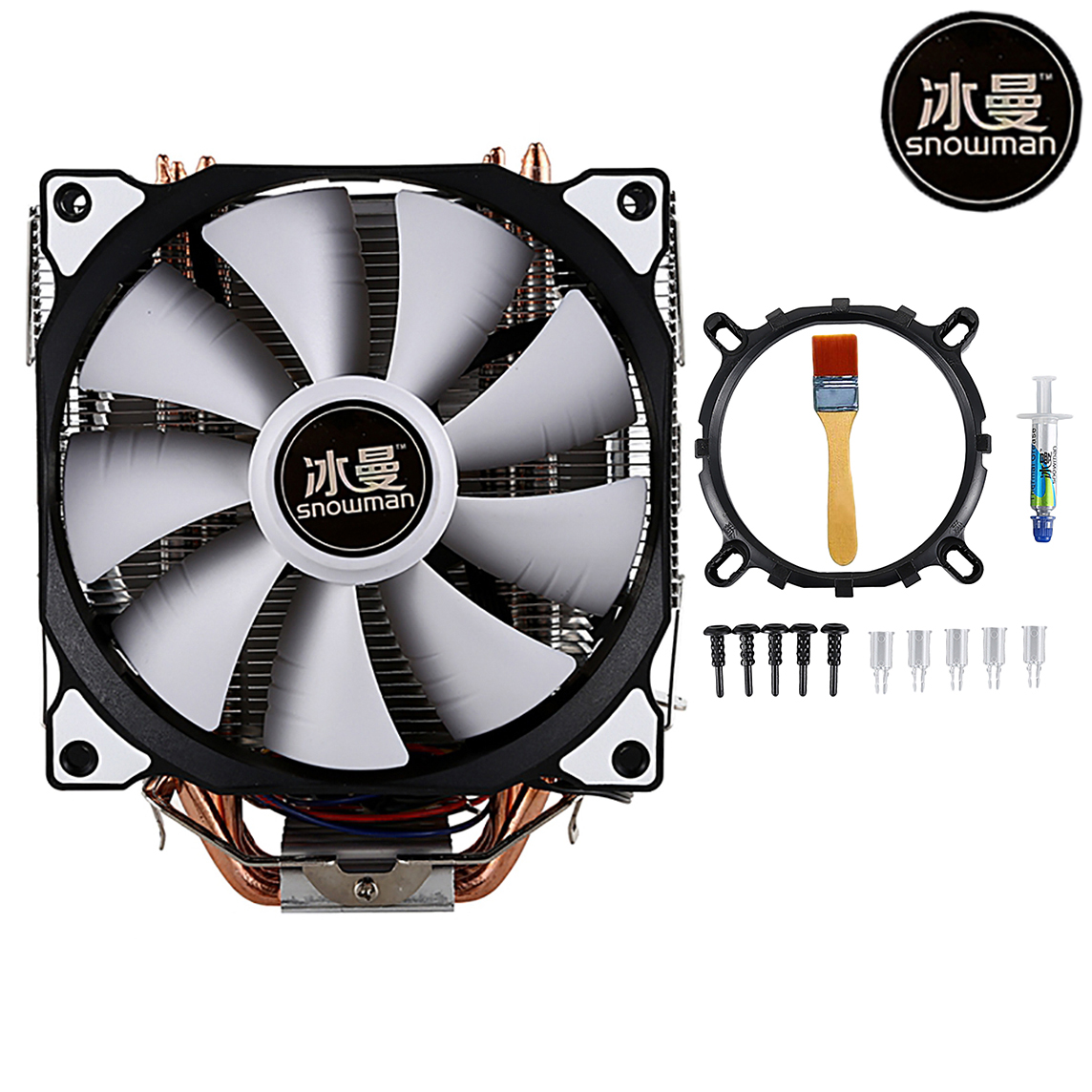 Sneeuwpop 4PIN Cpu Koelsysteem Direct Contact Cpu Cooler Master Heatpipes Freeze Tower Cpu Cooling Dubbele Ventilator Met Pwm 2 fans