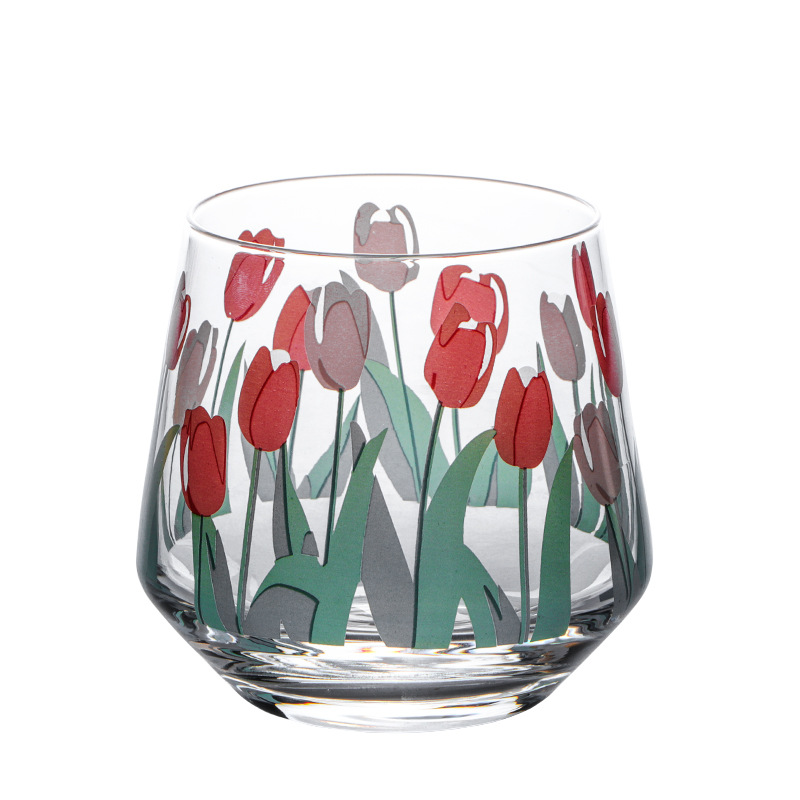 Tulip Art Tumbler Stemless Wine Glass Juice Cup Drink Glass Cups Brandy Glass