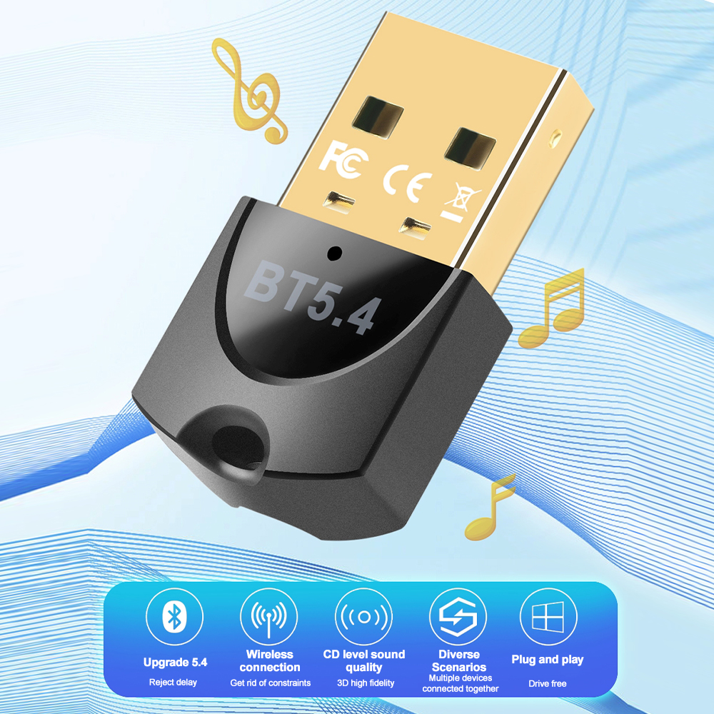 USB Bluetooth 5.4 Adapter Audio Dongle Adapter Mini USB Draadloze Ontvanger Zender V5.1 Voor PC Laptop Driver Gratis Win10/11