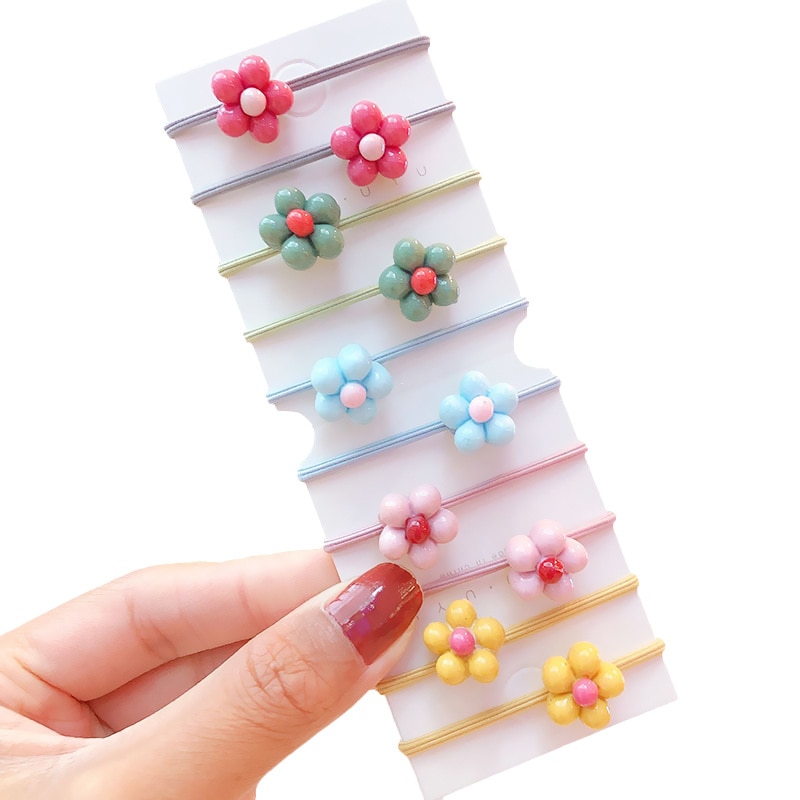 10 Pcs Bloemen Elastische Haarbanden Meisjes Vrouwen Scrunchy Paardenstaart Houder Elastiekjes Scrunchies Kinderen Hoofddeksels Haar Accessoires