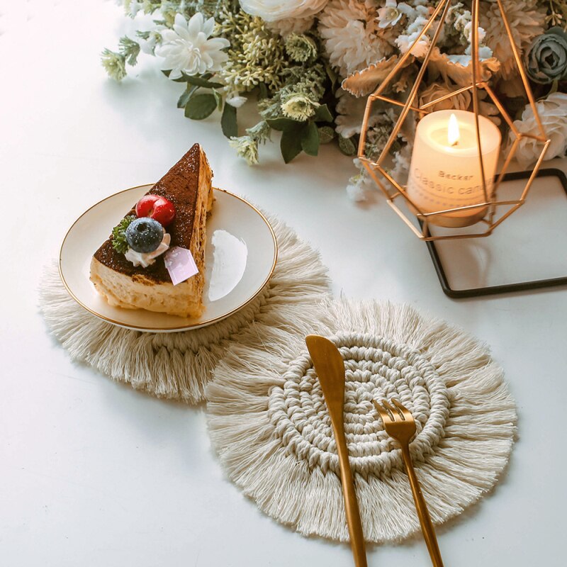 Table Mats Bohemian Handwoven Macrame Coasters Cotton Rope Braided Placemats Pad Table Decor Heat Resistant Table Mat Cup Pads