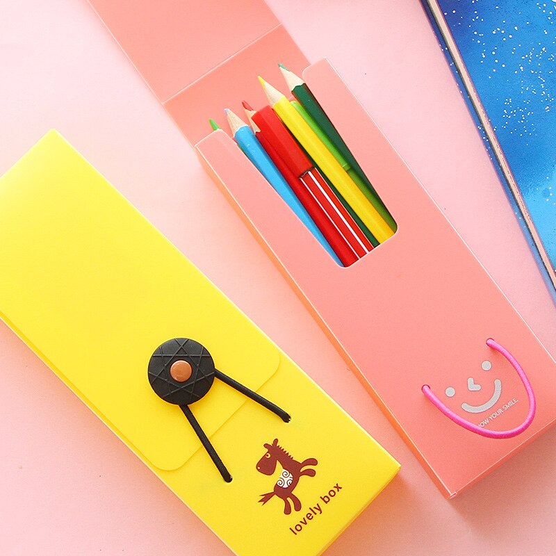 Estuche de lápices de plástico con dibujo animado Color caramelo, estuche escolar, papelería para estudiantes, material escolar,