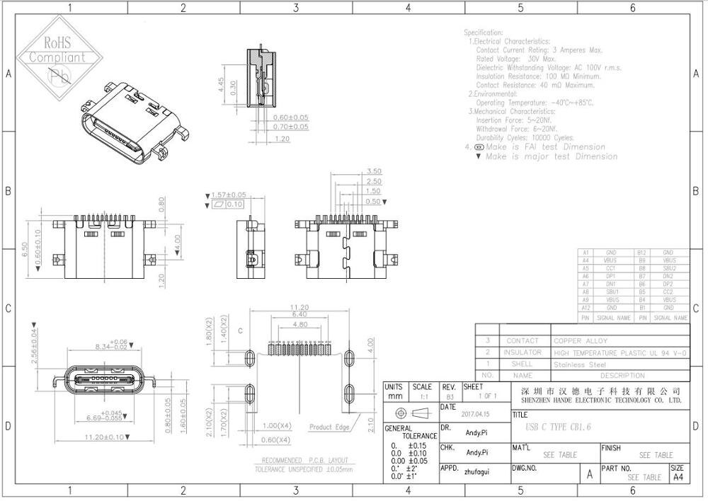 Prise JACK Micro USB 1.6 Type C 16 broches SMD, 3.1mm, connecteur femelle à 90 degrés pour téléphone portable, prise de charge, 10 pièces/lot