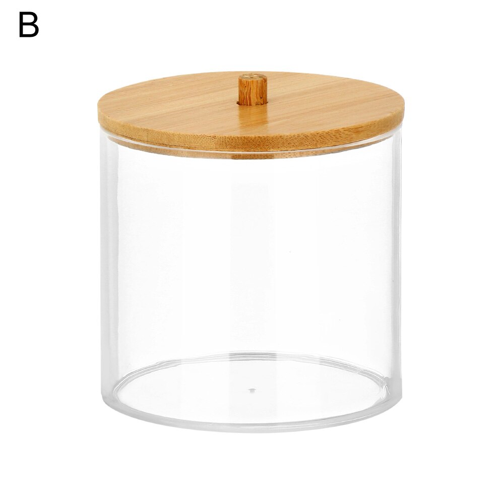 1Pc Acrylic Multifunctional Makeup Cotton Pad Organizer Storage Box For Cotton Swabs Rod Bathroom Qtip Container with Bamboo Lid: B