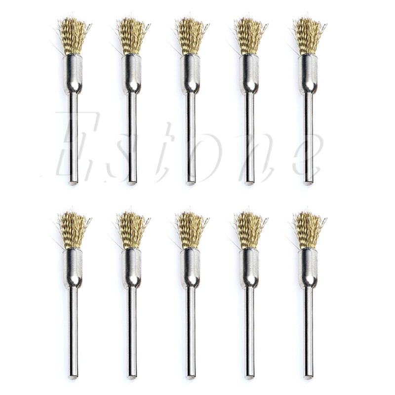 10pc mini stålbørster 3mm x 5mm kopphjul i messing for kvern eller drill