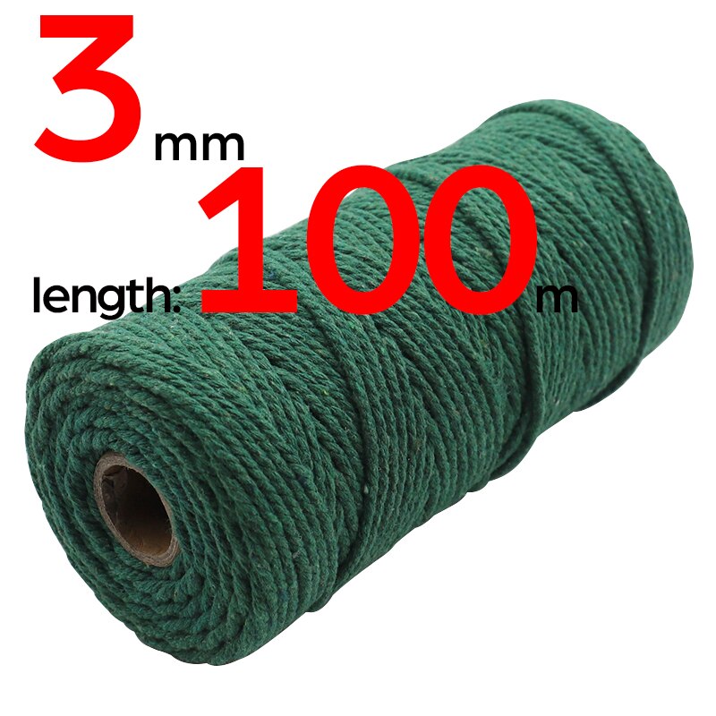 Cordón de Navidad para macramé, 3mm, 100m, cordón de macramé de color de 3 capas, cuerda de algodón suave trenzada de Triple hebra, 100% algodón, Macram DIY