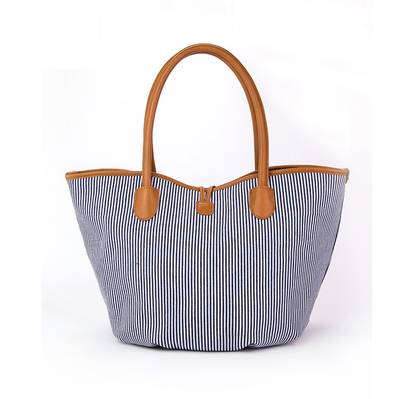 Bolso de lona a rayas para mujer, bolso de mano de pu con retazos, bolso de mano para mujer, botón simple, bolso de lona para mujer