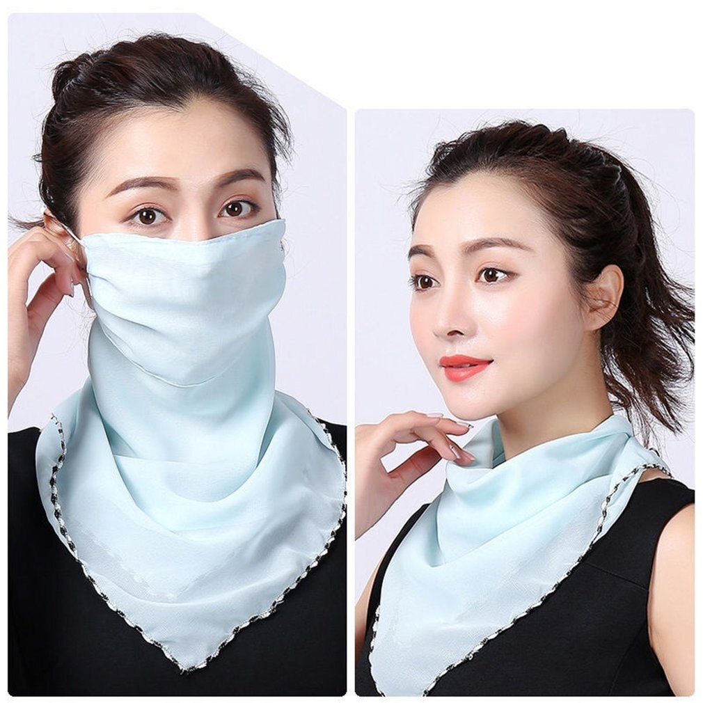Summer Women Face Mask Neck Protection and Face Protection Sun Veil Scarves Chiffon Mounting Ear Adjustable Tightness Mask