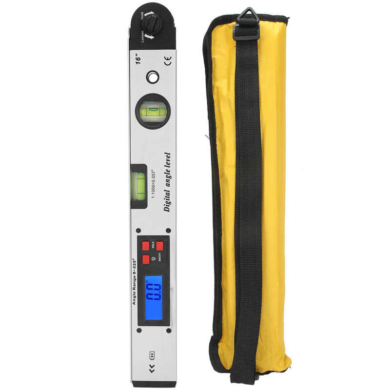 Angle Level Backlight LED Display Digital Goniometer with Horizontal Vertical Bubble Silver Data Hold Function 0-225 Degree: Default Title