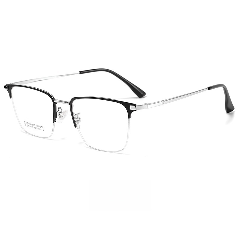 YIMARUILI, gafas ultraligeras de negocios simples de aleación de , gafas graduadas ópticas cuadradas Retro, gafas de media montura para hombres: Negro