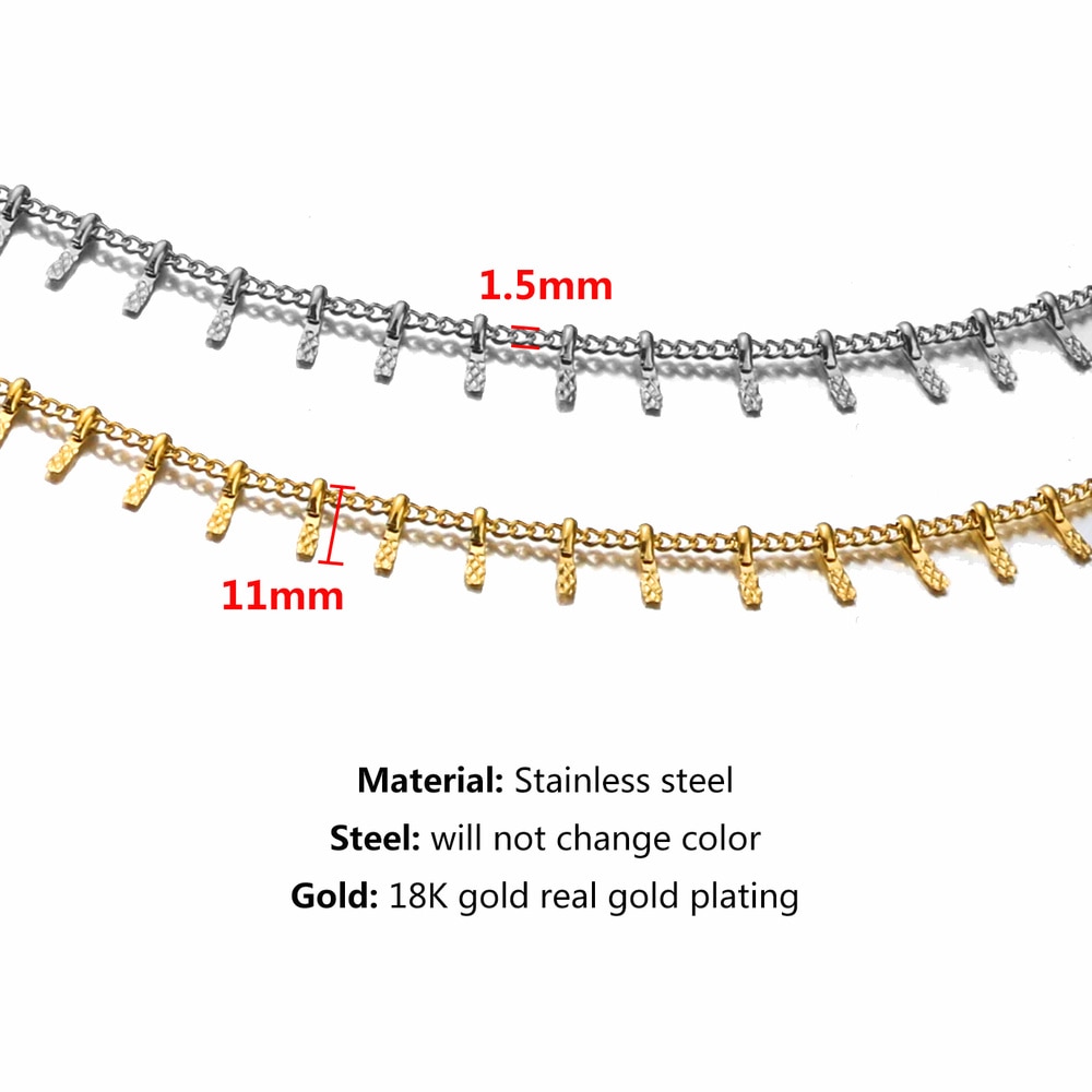 Clipes de aço inoxidável, 1 metro, correntes de folha, colar, componente para diy, pulseira, tornozeleira, suprimentos para fabricação de joias