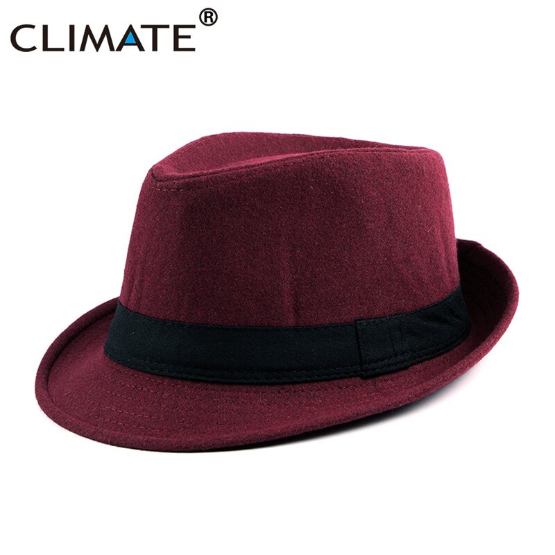 KLIMA Männer Jazz Hütte Gentry Fedora Warme Formalen Hütte für Mann Feste Winter Polyester Woll Filzhüte Kappe Schwarz Fedora Männer Hütte Kappe: Wein