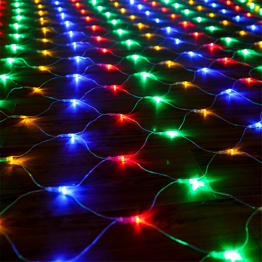 Thrisdar 3*2m 4*1,5 m 6*4M LED Netz Gittergewebe Gebühr Schnur Licht Weihnachten hochzeit Hintergrund Fenster Vorhang Netz Licht: Mehrfarbig / 1.5X1.5M 96LEDS