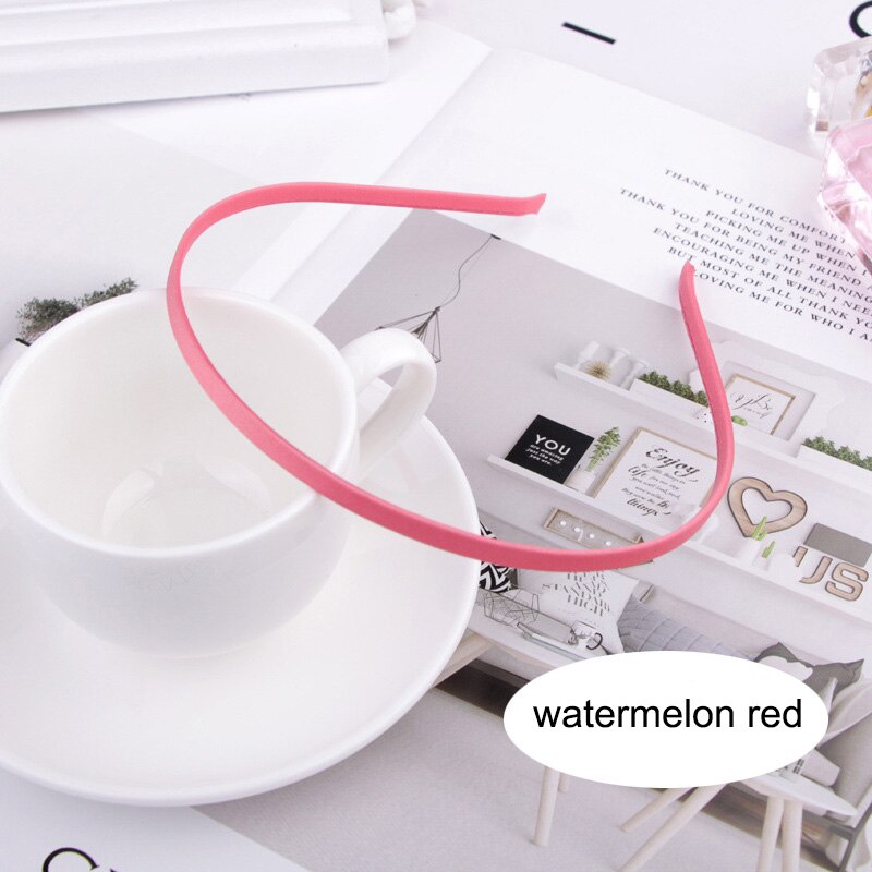 10 sztuk zwykły stałe 5MM satynowa pokryte żywicy Hairbands ze stali nierdzewnej pałąk akcesoria do włosów dla dorosłych dzieci prezent: watermelon red