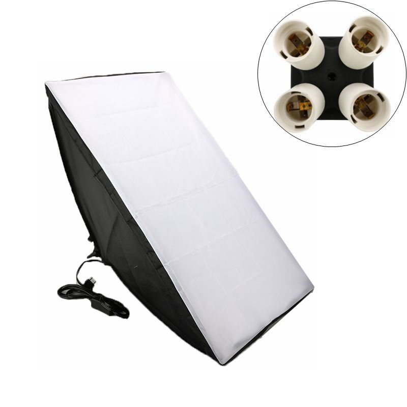 Pro fotostudie udstyr softbox kit 50 x 70cm softbox fotoboks + fire-låget lampeholder med 4 stk 45w pærer til fotografering