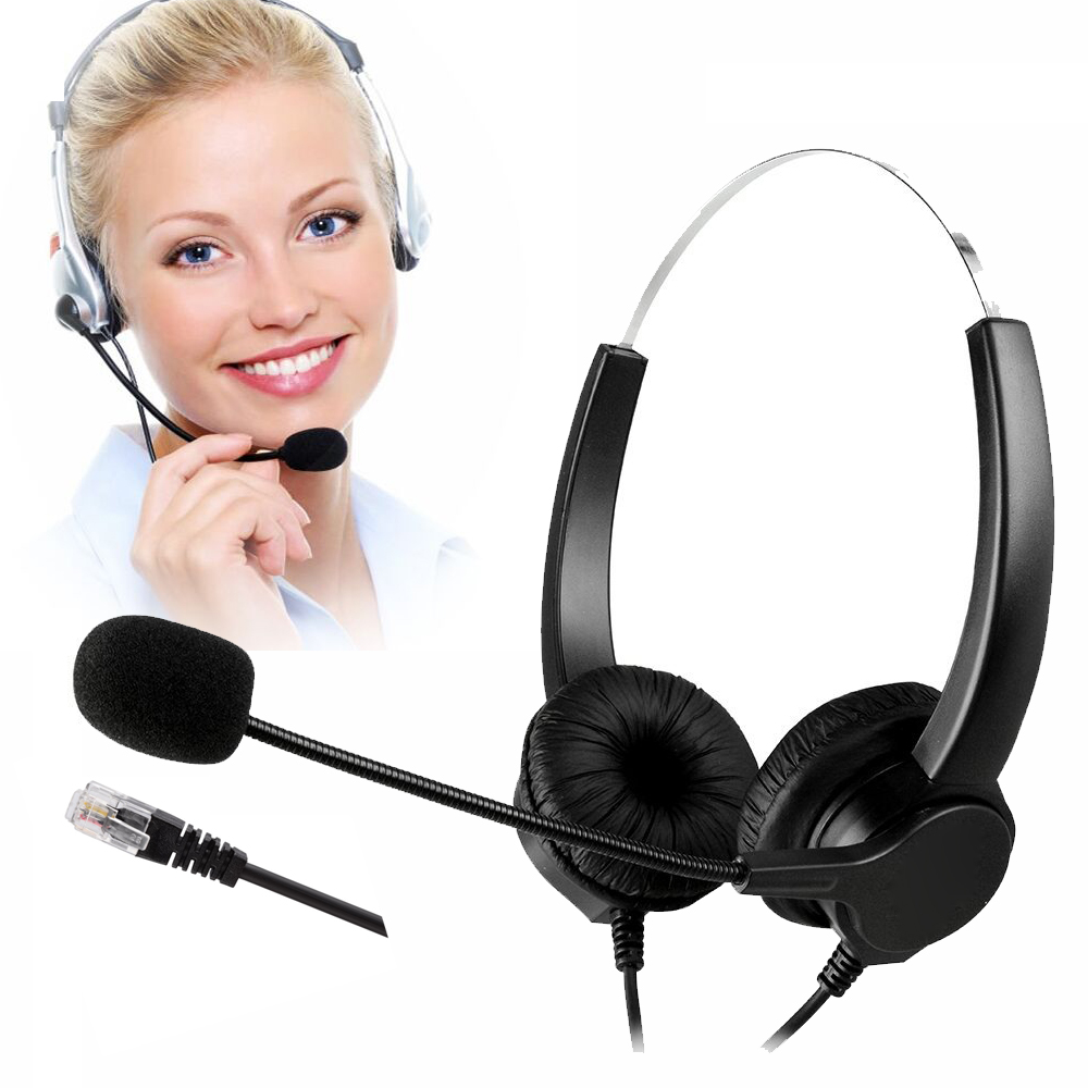 Bedrade Telefoon Headset Snoer Handsfree Call Center Noise Cancelling Binaural Headset Hoofdtelefoon 4-Pin RJ9 Headset Met mic