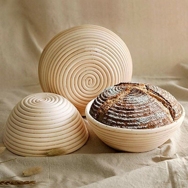 Round Rattan Bread Proofing Basket Natural Rattan Wicker Dough Fermentation Sourdough Country Bread Basket with Cloth Cover