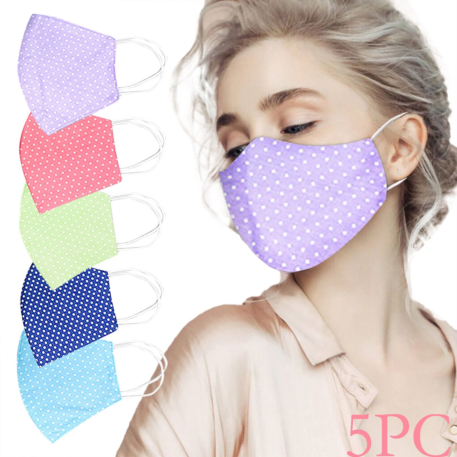 5Pcs Stofkap Wasbare En Herbruikbare Katoenen Masker Met Stip E-Lements Omfortable En Zacht Ademend herbruikbare